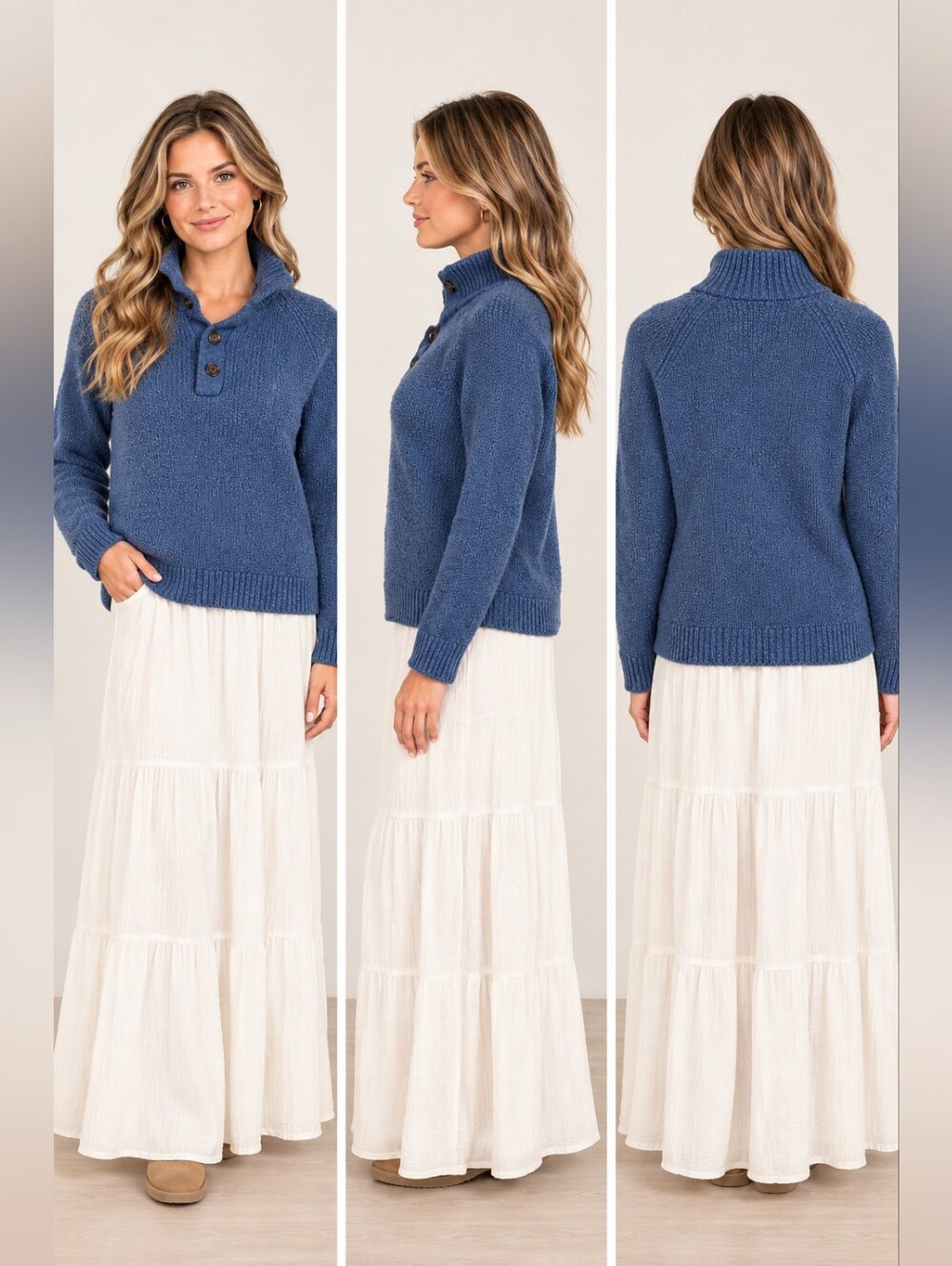 Banana Republic Blue Italian Wool Sweater Button Placket Henley Pullover Small
